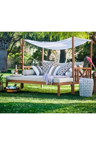 ODUNS Ahşap Bahçe Balkon Teras Puflu Sedir