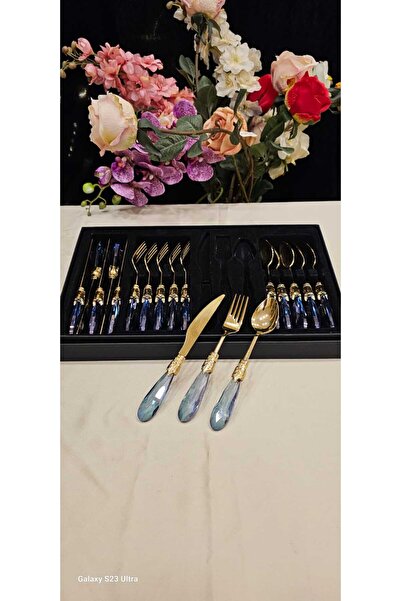 Genel Markalar 18 PARCA DAMLA KRİSTAL MODEL MAVİ RENK TATLI SETİ