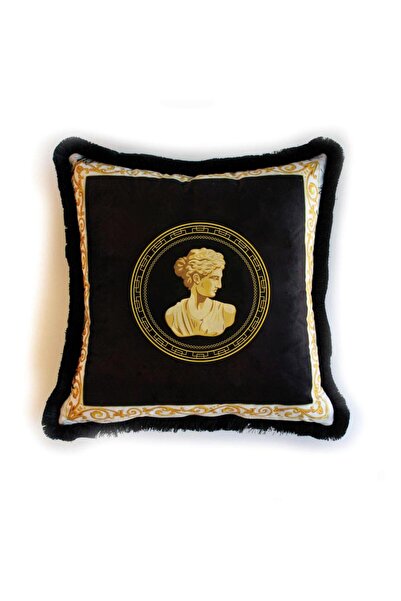 Adawall وسادة/وسادة مخملية - أسود، تفاصيل تمثال نصفي، ألياف خرز وطني.شهادة ال...