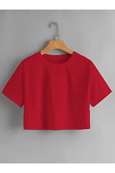 EYAX MODA Cropped de decolteu rotund la baza gâtului oversize