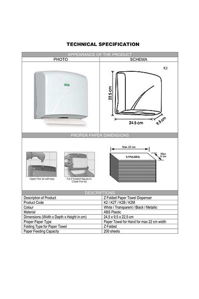 Şeker Portakalım Vialli K2t Bathroom Kitchen Sink Practical Z-Fold Paper Towel Dispenser Capacity 200 Paper Transparent