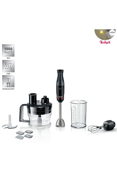 Bosch سلسلة 4 1000 واط - ضمان المحرك لمدة 10 سنوات، مجموعة الخلاط اليدوي مع وظائف التقطيع والقطع والتقطيع