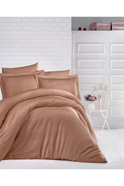 Clasy Clasy Striped Single Satin Duvet Cover Set Cinnamon
