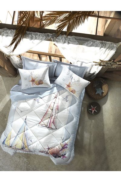 Cotton Box 100% βαμβακερό σετ ύπνου κρεβατοκάμαρας Maritime Single Yacht Blue