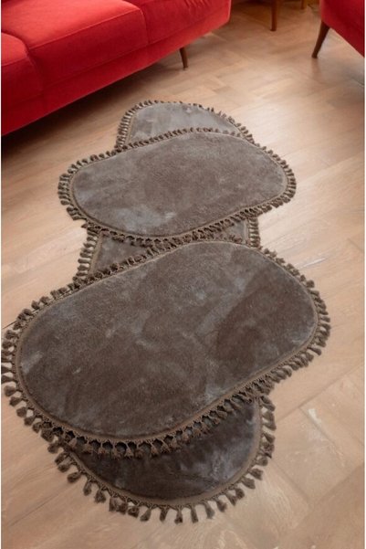 ALTUN CARPET 3lü. 100 cm vizyon ponpon saçak peluş JEL kaymaz halı 2 adet 100...