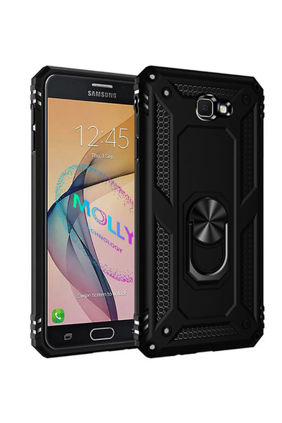 Molly Samsung Galaxy J7 Prime 2 İçin Siyah Megatron Yüzüklü Silikon Kılıf