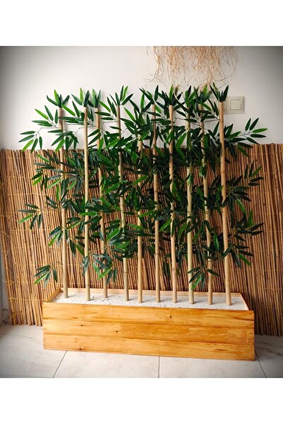 YEŞİLADA Yapay Bamboo Bambu Ağacı  1 Mt Boy Bambu Seperatör Çubuklar Ahşap Çam Saksıda