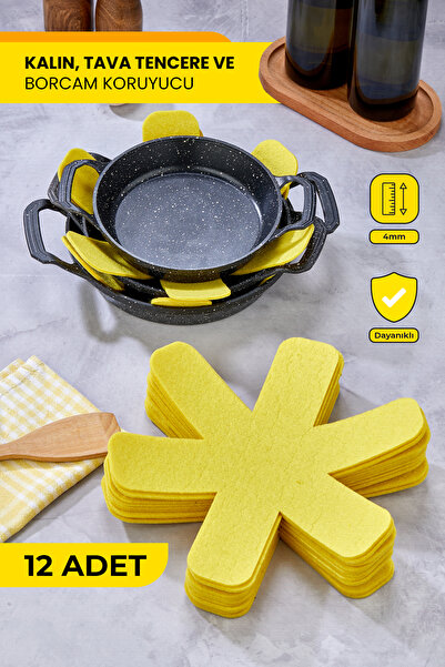 Self Power Kalın Tava,tencere Ve Borcam Koruyucu 12'li Set Elyaf Keçe Sarı