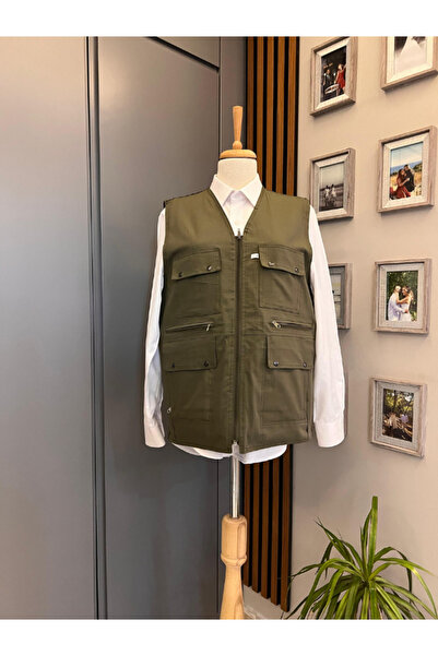 BERNEO Erkek Baba Çok Cepli Keten Fermuarlı Yazlık & Baharlık Yelek