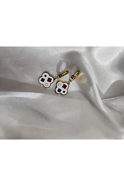 Aylish Bijuteri Gold White Dangle Clover Steel earrings
