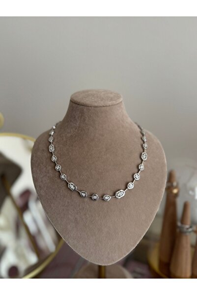 suena 925 Ayar Gümüş Renkli Taş Detaylı Modern Tasarım Gerdanlık