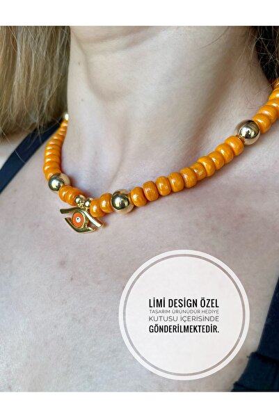 Limi Design Turuncu Cam Boncuk Göz Aksesuarlı El Yapımı Murano Kolye