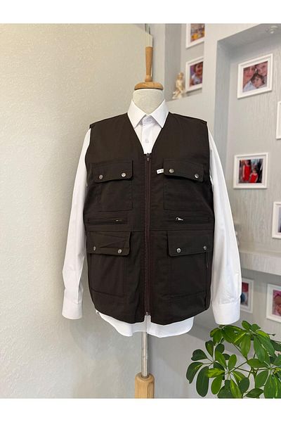 DENİZLİFE KTN Dad - Summer Spring Vest with Multi Pockets and Zipper