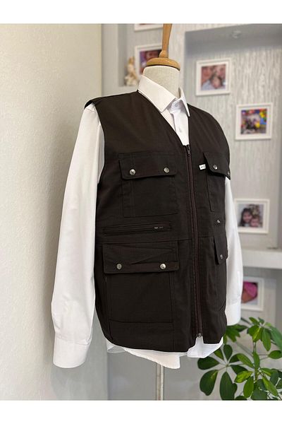 DENİZLİFE KTN Dad - Summer Spring Vest with Multi Pockets and Zipper