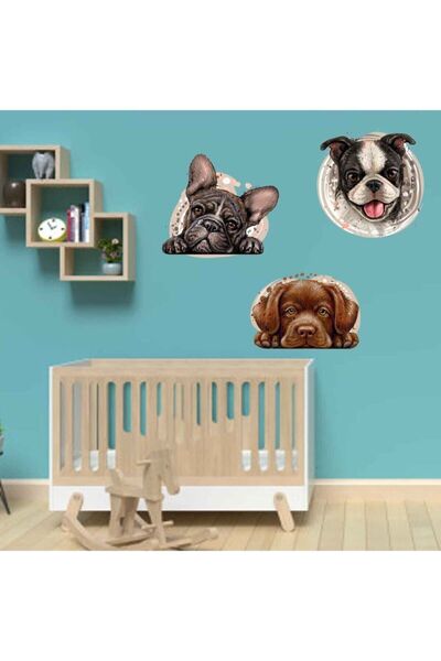 Kt Grup Sevimli Köpekler Pastel Renk Çocuk Odası Duvar Sticker Seti