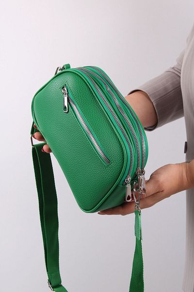 GALB LEATHER Culoare verde - Geantă de umăr pentru femei cu curea lată cu 4 compartimente, sezon nou 21x15 cm