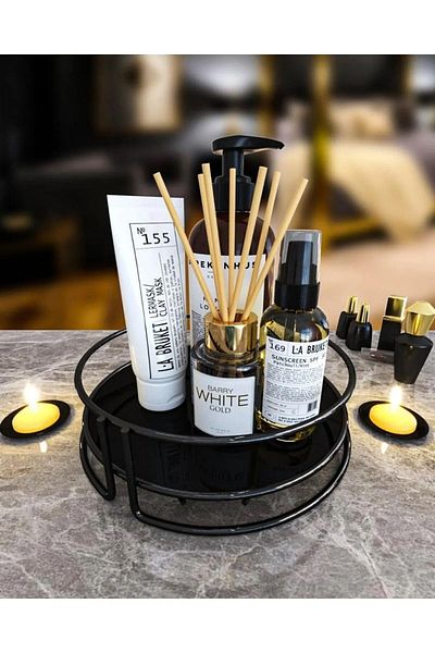 Sas Haus Black Bathroom Cosmetic Jewelry Organizer - Multi-Purpose Organizer, Single-Layer Serving Presentation Tray Catering