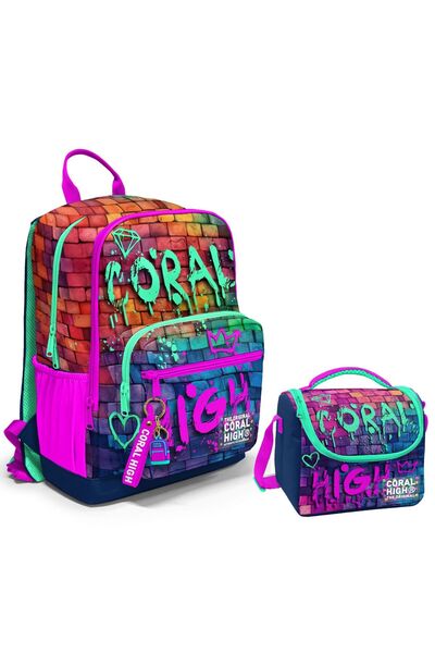 Coral High Dört Bölmeli Ortaokul Çantası ve Beslenme Çantası Seti - Pembe Lac...