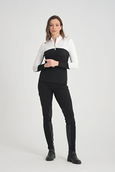 PEUR RIDER SHOP Γυναικείο μακρυμάνικο μπλουζάκι με φερμουάρ σε λευκό και μαύρο γαρνιτούρα - Rider