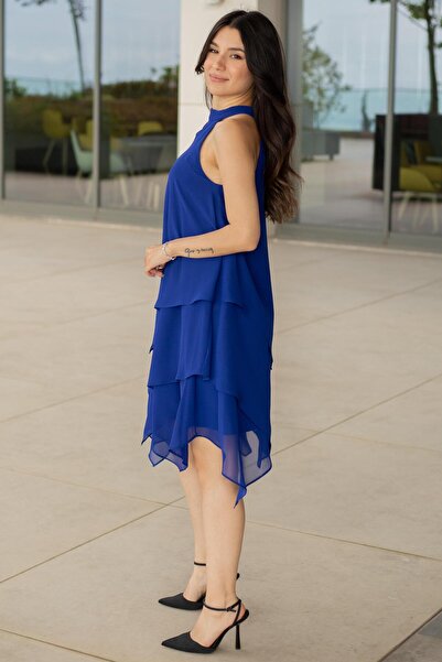 SpringStore Saks Halter Yaka Şifon Abiye Elbise