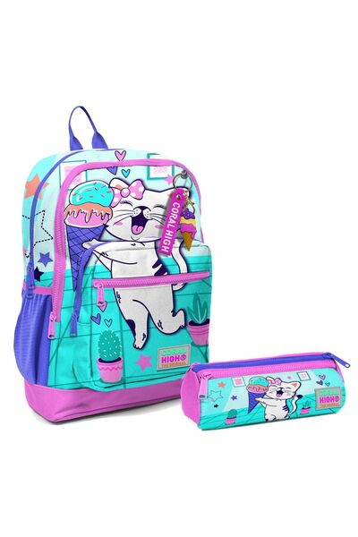Coral High İlkokul Sırt Çantası ve Kalemlik Seti - Turkuaz Pembe Dondurmalı K...