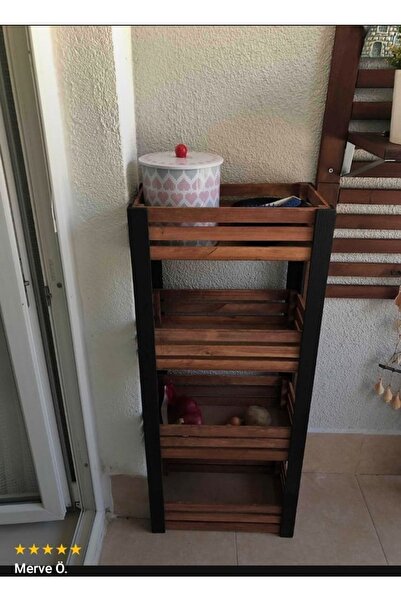 Wood Atölye 40x20x100 Ebatında Kestane Rengi Ahşap Sebzelik Dolap Mutfak Rafı