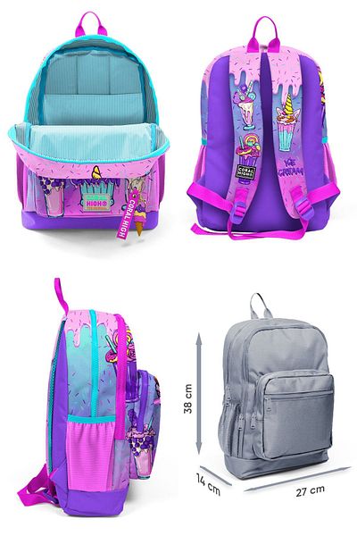 Coral High Set rucsac și suport stilou pentru școala primară pentru fetiță - înghețată roz violet