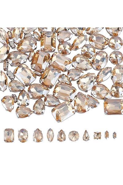 yiğit aksesuar 100 Pieces Cased Stitched Champagne and Dark Yellow Glass Stone - Elite Series