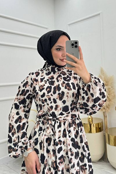 Neşeli Butik Σατέν Φόρεμα Hijab - Ζώνη, Φούστα με βολάν, NMS008