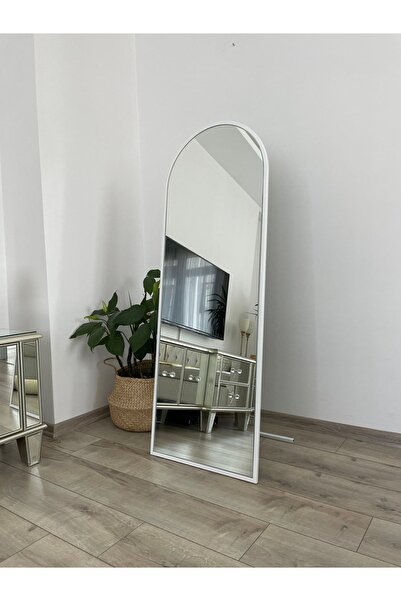 EFFE YAPI DEKOR Beyaz Metal Çerçeveli 140x50 Cm Oval Ayaklı Boy Aynası