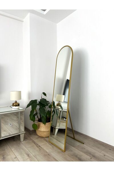 EFFE YAPI DEKOR Gold Metal Çerçeveli 160x40 CM Oval Ayaklı Boy Aynası