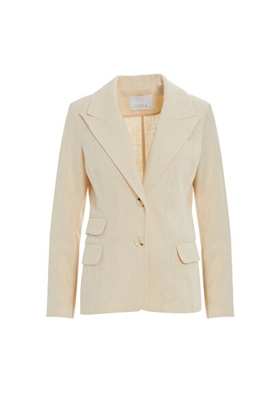 GİZİA Cep Kapağı Detaylı Bej Keten Ceket