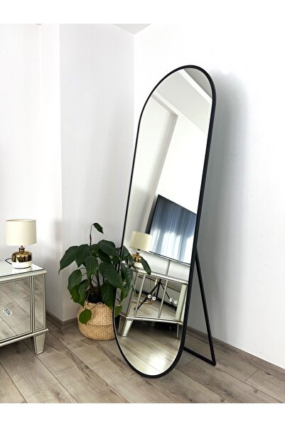EFFE YAPI DEKOR Siyah Metal Çerçeveli 180x60 CM Elips Model Ayaklı Boy Aynası