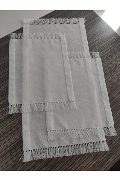 Etamin nakisim Etuval linen 3 parça yatak odası takımı kırık beyaz renk saçaklı