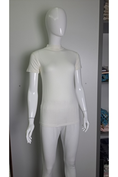 Alfa Γυναικείο μπλουζάκι με μισό μανίκι και μισό ζιβάγκο σε μαύρο εκρού και λ...