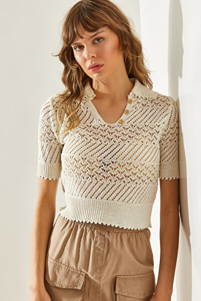 Bianco Lucci Pletená dámská halenka - Model s límečkem20246160