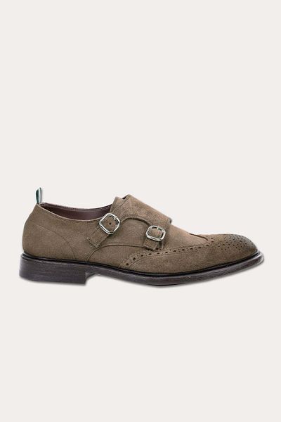 Green George Double Buckle Suede Loafer Shoes