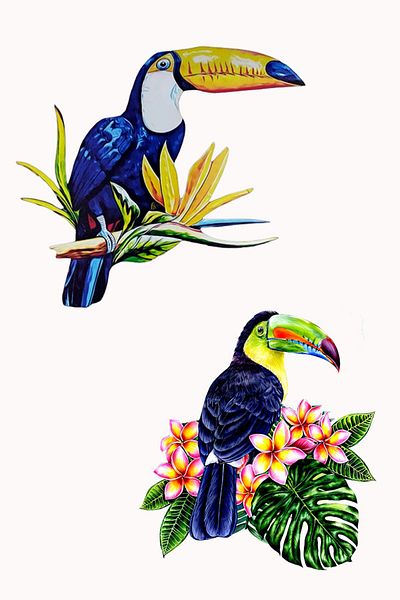 Deposundan Al Wooden Lucky Floral Toucan - Bird on Tree Wall Decoration