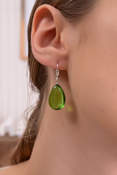 Amberistan 925 Ayar Gümüş Yeşil Kehribar Küpe