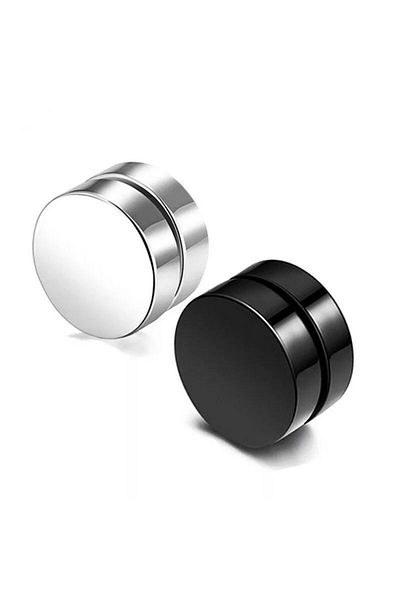 Jaida Moda Unisex Black And Silver Color Magnetized Magnetic Steel Earrings 1 Pair