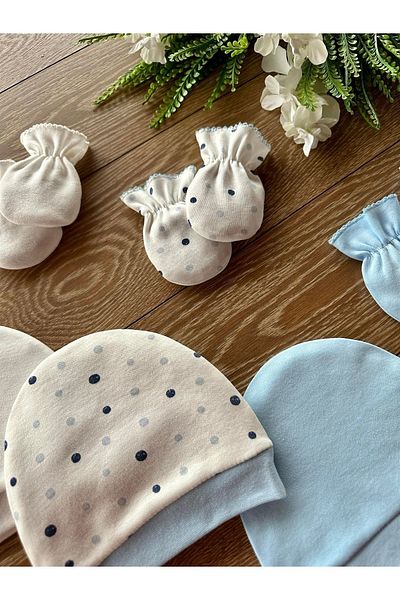 Renkli Puset Organic Set of 6 Newborn Baby Gloves and Hats Points