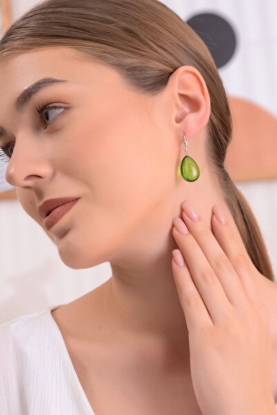 Amberistan 925 Ayar Gümüş Yeşil Kehribar Küpe