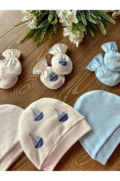 Renkli Puset Organic 6-Piece Newborn Baby Gloves Hat Set Sailing