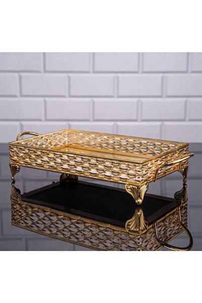 akan ithalat Zeyve Nil Gold Dikdörtgen Aynalı Tepsi