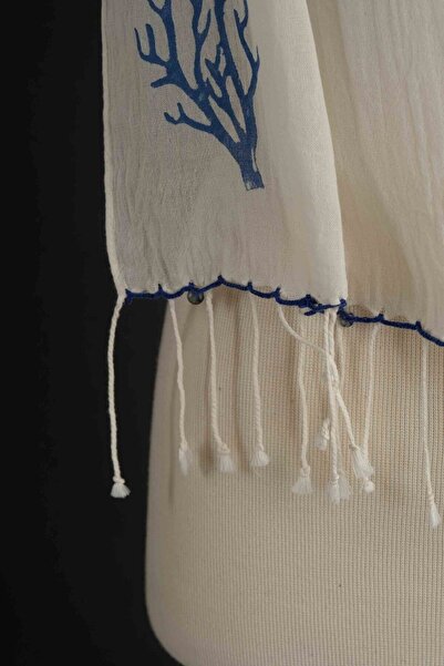 Dosimira Navy Blue Thin Coral Cotton Scarf - Stone Printed Hand Painted