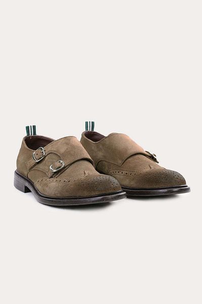 Green George Double Buckle Suede Loafer Shoes