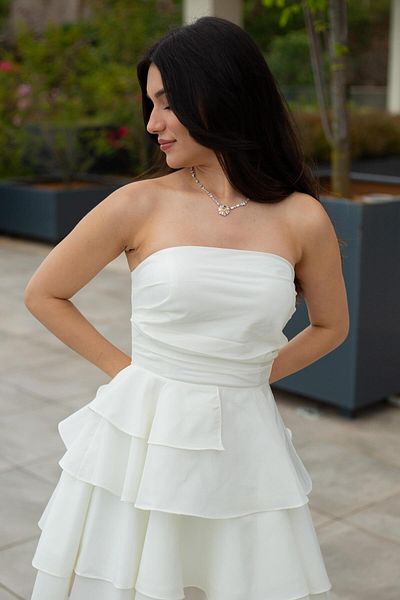SpringStore Rochie de seara din tafta ecru cu fusta pliata