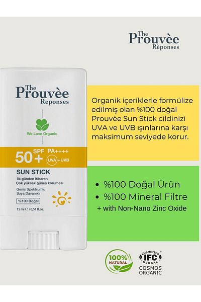 The Prouvee Reponses 15ml 100% Natural Organic Sun Stick - 50+SPF