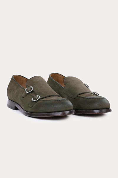 Green George Double Buckle Suede Loafer Shoes