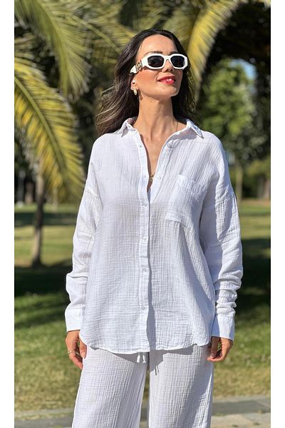 Atelier Derin Cămașă albă de muselină cu mânecă lungă
